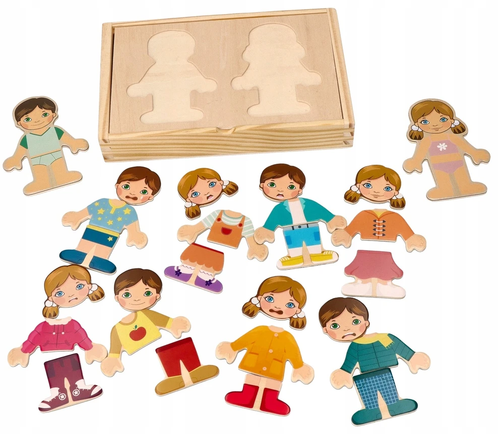 Adam Toys MAGNETINĖ SUKNELĖ SUKNELĖ VAIKAMS MEDINĖ DĖLĖLĖ ADOMO ŽAISLAI 24 Vnt.