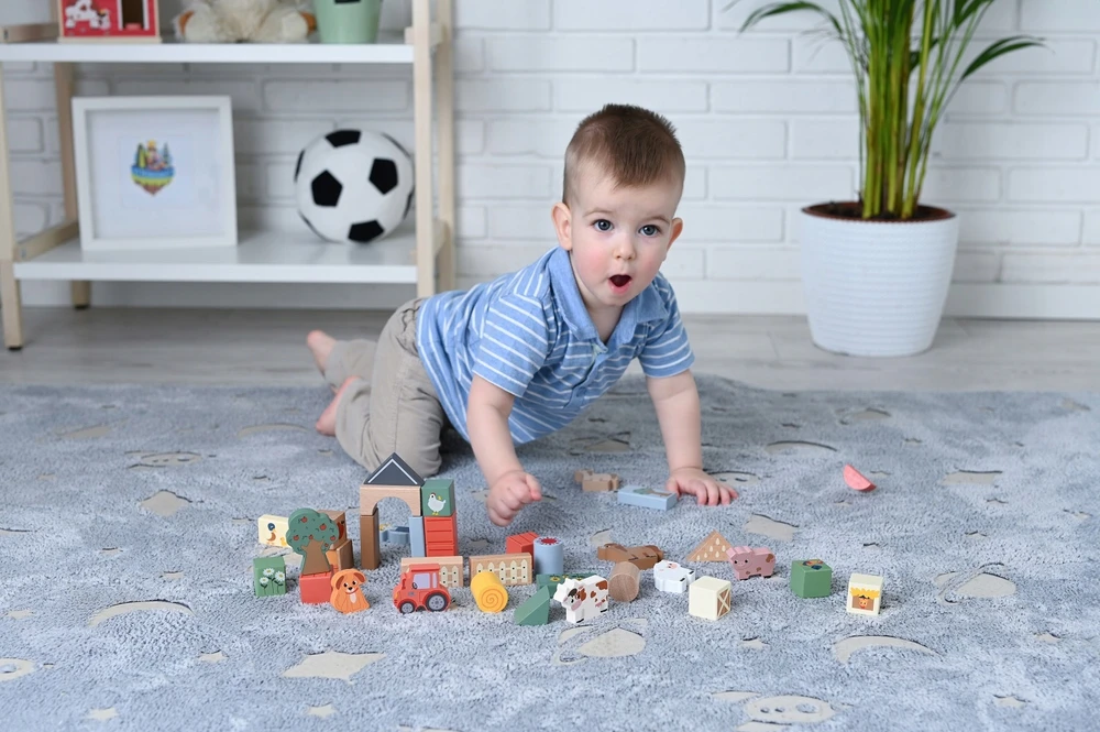 Adam Toys Medinės kaladėlės kibire Rinkinyje 36 vnt. Adamtoys krovimo ferma