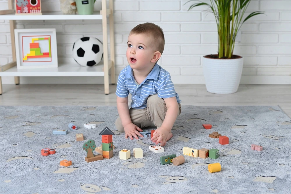 Adam Toys Medinės kaladėlės kibire Rinkinyje 36 vnt. Adamtoys krovimo ferma