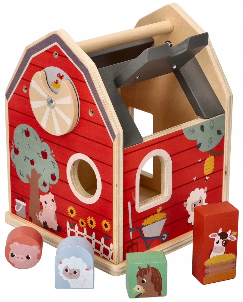 Adam Toys Medinis ūkio formos rūšiavimo žaislas su gyvūnėliais, vaikams nuo 12 mėn., spalvotas