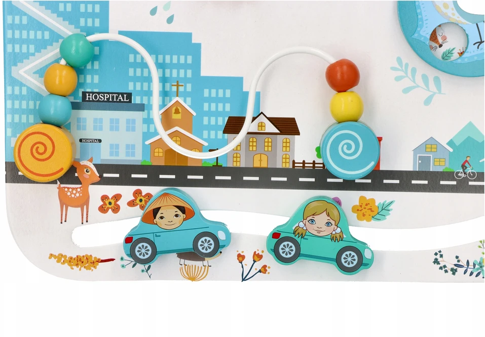 Adam Toys Medinė sensorinė veiklos lenta „Vaikų pasaulis“, skirta kūdikiams nuo 6 mėn., lavina smulkiąją motoriką, pastelė