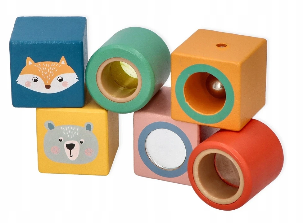 Adam Toys Sensorinių pojūčių mediniai lavinamieji kaladėlės vaikams nuo 12 mėn., 6 spalvų rinkinys