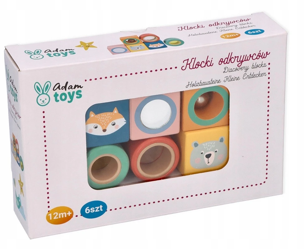 Adam Toys Sensorinių pojūčių mediniai lavinamieji kaladėlės vaikams nuo 12 mėn., 6 spalvų rinkinys