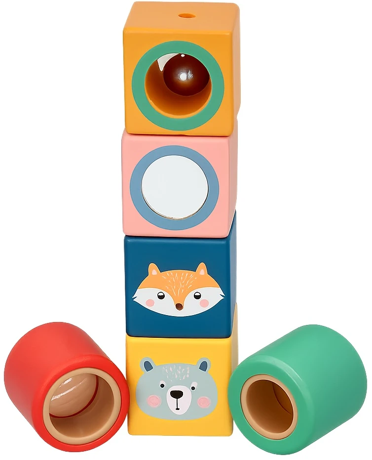 Adam Toys Sensorinių pojūčių mediniai lavinamieji kaladėlės vaikams nuo 12 mėn., 6 spalvų rinkinys