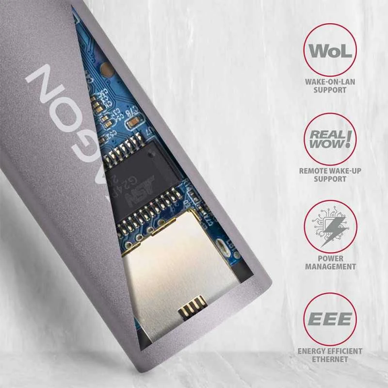 AXAGON ADE-TR Kompaktiškas aliuminio USB 3.2 Gen 1 Gigabit Ethernet 10/100/1000Mbit adapteris su automatiniu diegimu