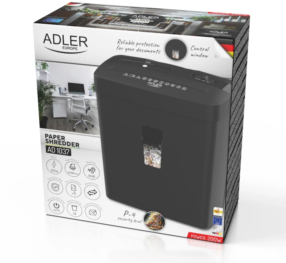 ADLER AD 1037b juoda dokumentų smulkintuvas
