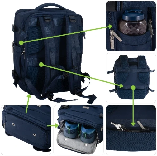 Adler Daugiafunkcinė vandeniui atspari kuprinė 24L, nešiojamas kompiuteris 17, bagažas 40x20x30, 3 skyriai Camry CR 6880 tamsiai mėlyna