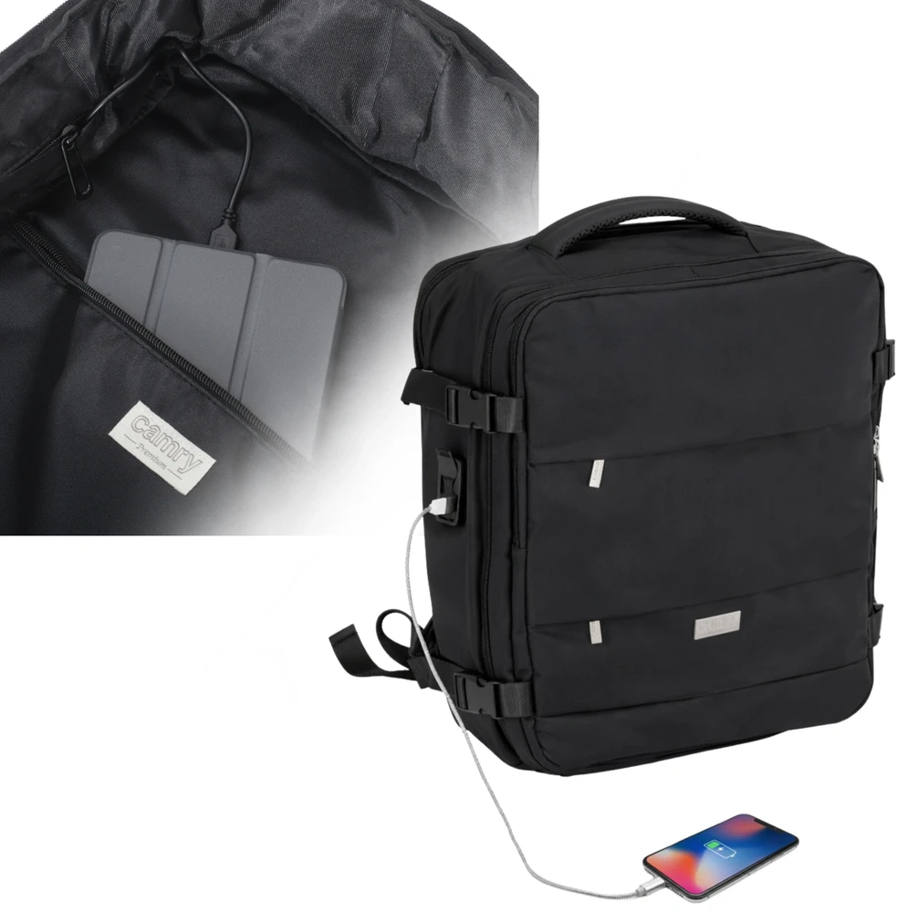 Adler Kabinos kuprinė 40x20x30 cm nešiojamas 17 colių USB vandeniui atsparus Camry CR 6880 juodas