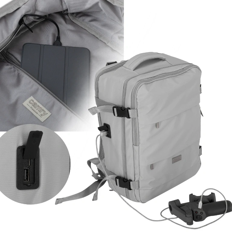 Adler Kelioninė kuprinė salone 40x20x30 cm nešiojamasis kompiuteris 17" USB RFID vandeniui atsparus Camry CR 6880 vidutinio pilkumo