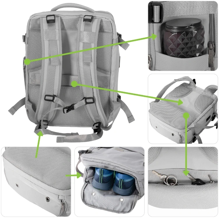 Adler Kelioninė kuprinė salone 40x20x30 cm nešiojamasis kompiuteris 17" USB RFID vandeniui atsparus Camry CR 6880 vidutinio pilkumo