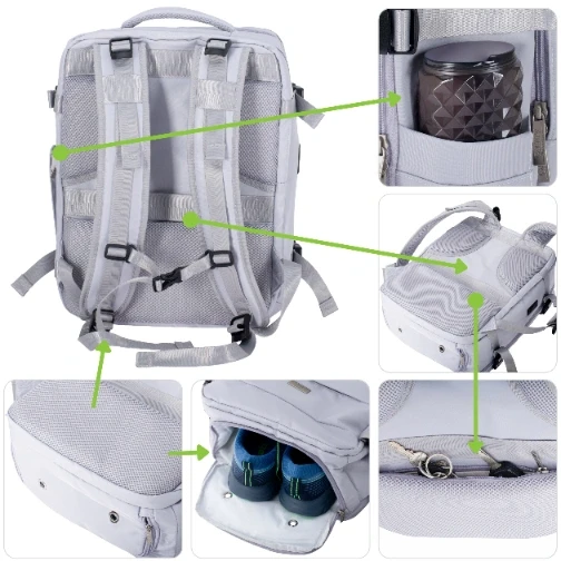 Adler Verslo ir sporto kabinos kuprinė 40x20x30 nešiojamasis 17" vandeniui atsparus RFID Camry CR 6880 šviesiai violetinė