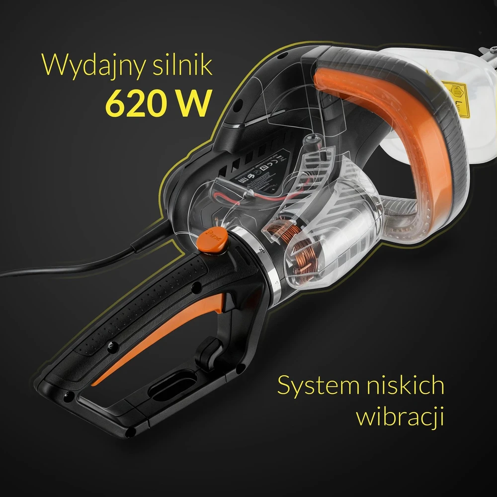 Adler AD 6814 elektrinės gyvatvorių žirklės | Ašmenų ilgis 61 cm | Lazeriu pjaustyti ašmenys | Komplektas su priedais