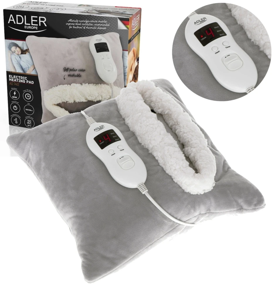 Adler | Blanket Elektrinė šildyklė | AD 7412 | Number of heating levels 8 | Number of persons 1 | Washable | Soft fleece | 80 W | Pilkas