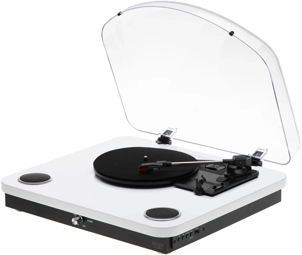Patefonas Adler AD-1914W su USB ir Bluetooth, baltos spalvos