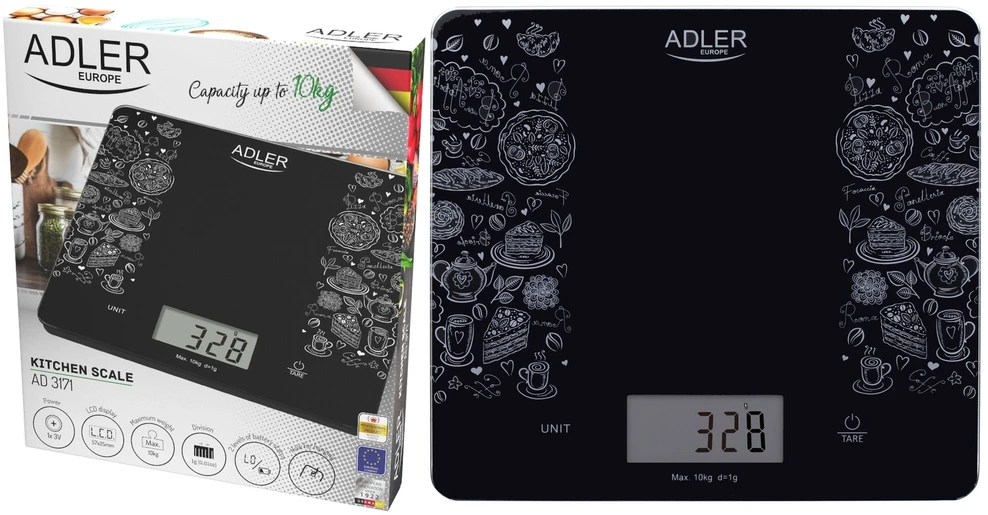 Adler | Virtuvinės svarstyklės | AD 3171 | Maximum weight (capacity) 10 kg | Graduation 1 g | Ekranas type LCD | Juodas