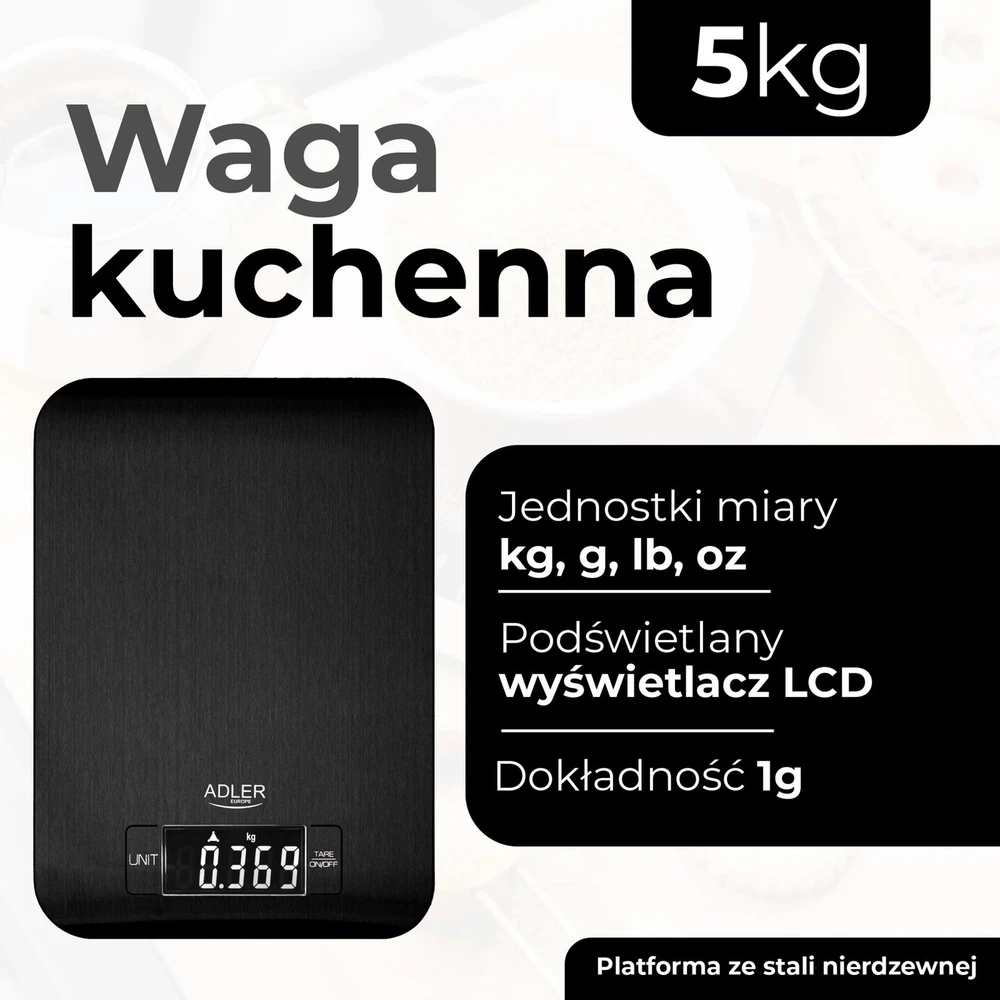 Virtuvinės svarstyklės Adler virtuvės svarstyklės | AD 3183b | Graduacija 1 g | Juodas
