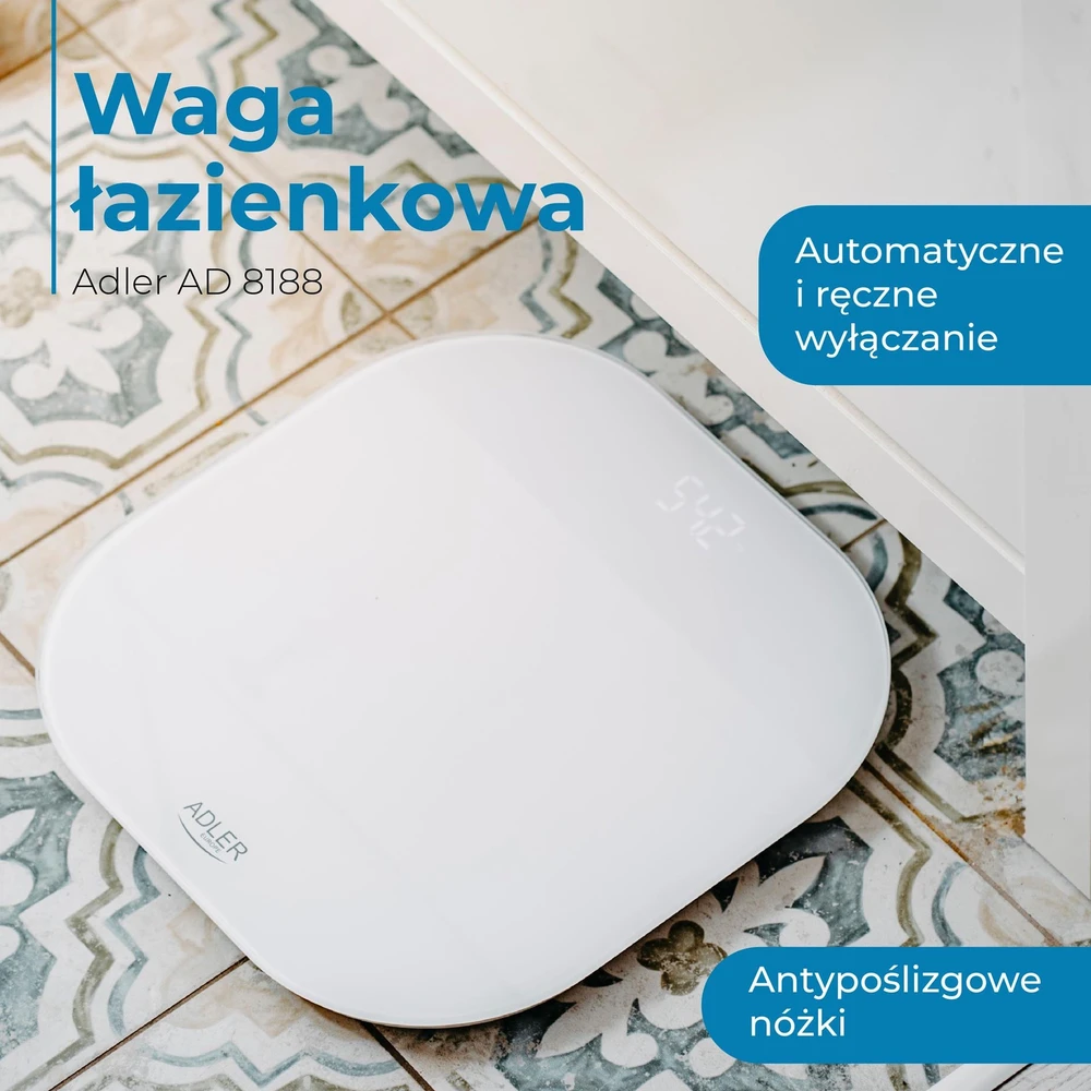 Virtuvinės svarstyklės Adler vonios svarstyklės | AD 8188 | Didžiausias svoris (keliamoji galia) 180 kg | Tikslumas 100 g | Baltas