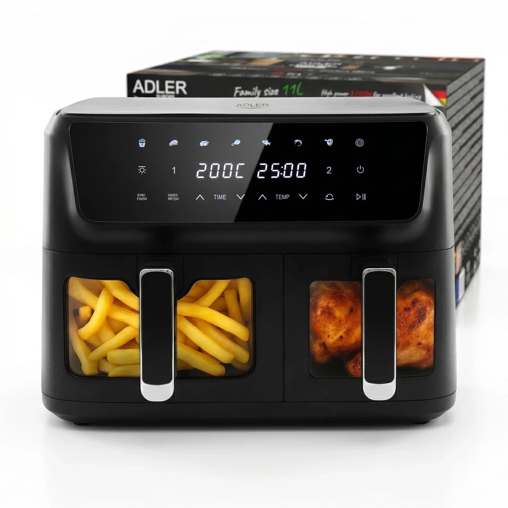 Gruzdintuvė Keptuvė be riebalų 11L, 2 krepšeliai, Air Fryer 2700W, 8 programos Adler AD 6324