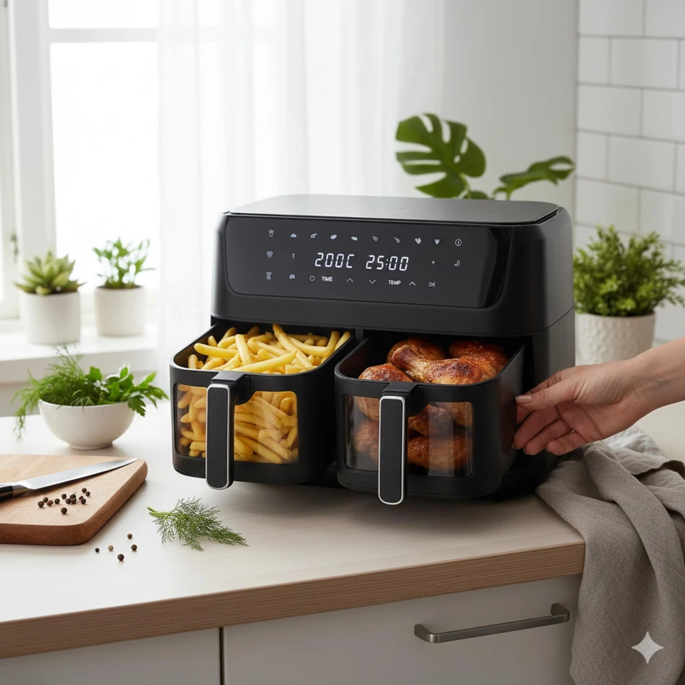 Gruzdintuvė Keptuvė be riebalų 11L, 2 krepšeliai, Air Fryer 2700W, 8 programos Adler AD 6324