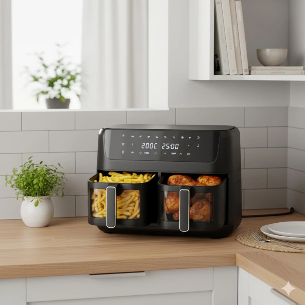 Gruzdintuvė Keptuvė be riebalų 11L, 2 krepšeliai, Air Fryer 2700W, 8 programos Adler AD 6324
