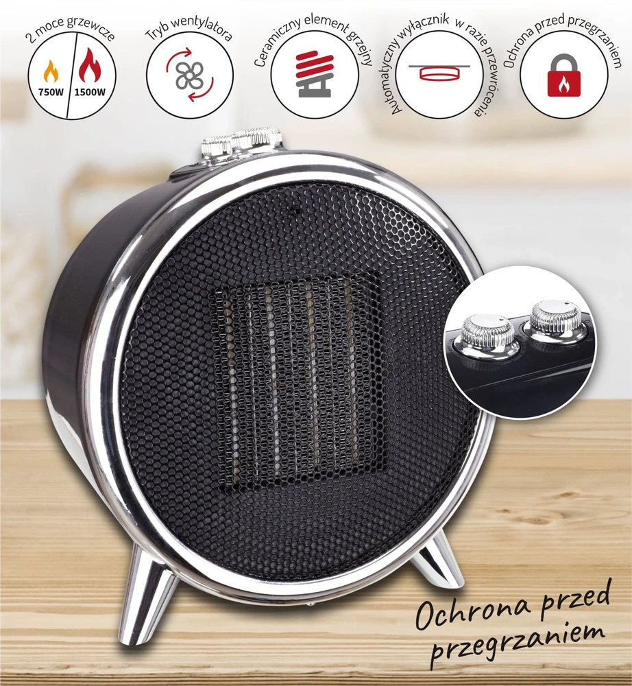 Adler | Fan Heater | AD 7742 | Ceramic | 1500 W | Number of power levels 2 | Juodas/Sidabrinis