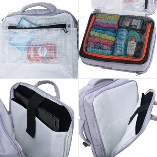 Adler Kuprinės rankinis bagažas 40x20x30 nešiojamas kompiuteris, atsparus vandeniui USB RFID Camry CR 6881 šviesiai violetinė