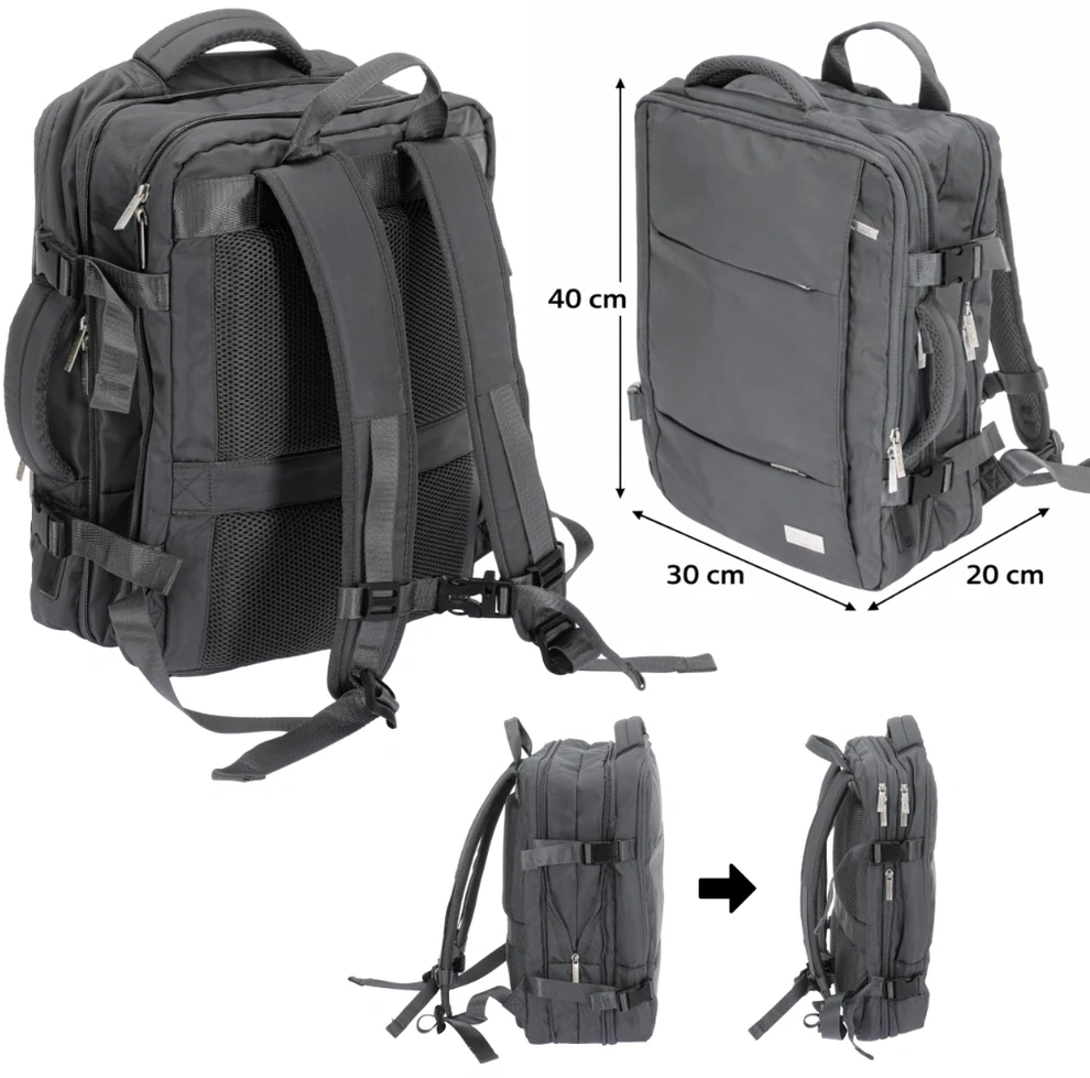 Adler Kuprinės rankinis bagažas 40x20x30cm išplečiamas USB nešiojamas 15,6 colio Camry CR 6881 tamsiai pilkas
