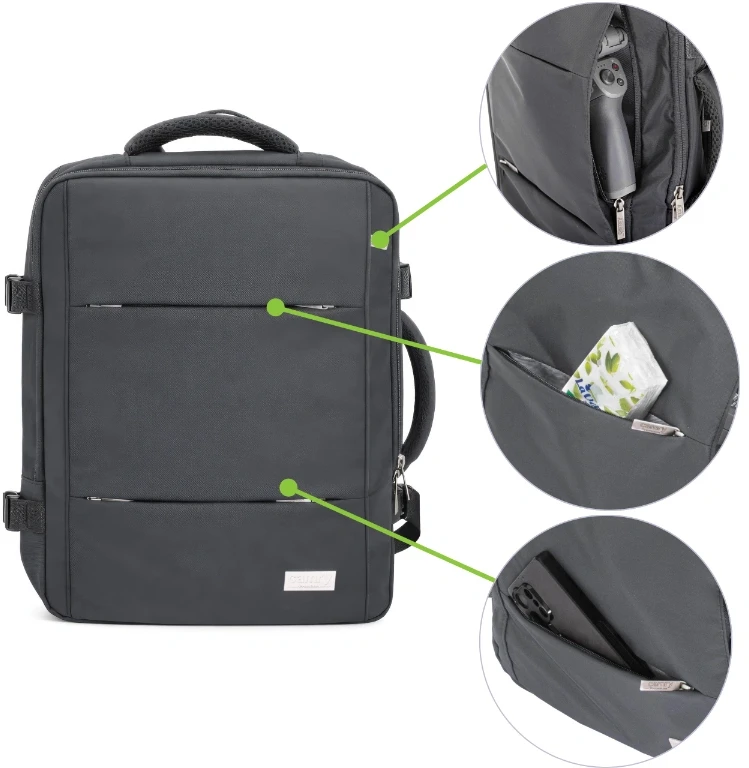 Adler Kuprinės rankinis bagažas 40x20x30cm išplečiamas USB nešiojamas 15,6 colio Camry CR 6881 tamsiai pilkas