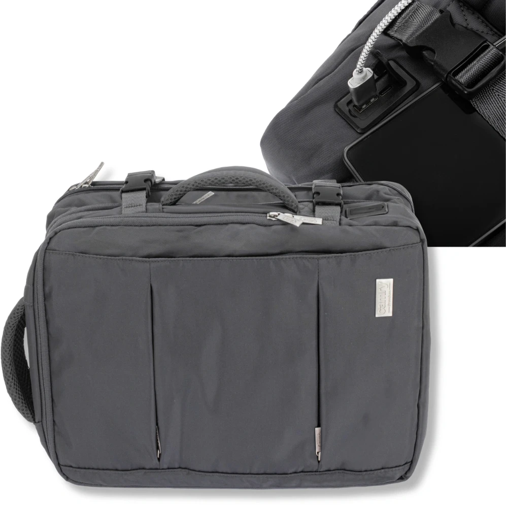 Adler Kuprinės rankinis bagažas 40x20x30cm išplečiamas USB nešiojamas 15,6 colio Camry CR 6881 tamsiai pilkas