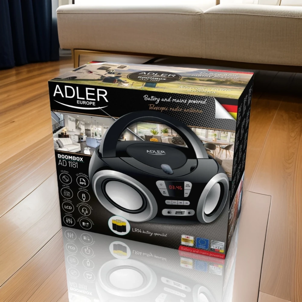 Adler | CD grotuvas | AD 1181 | Garsiakalbiai | USB jungtis