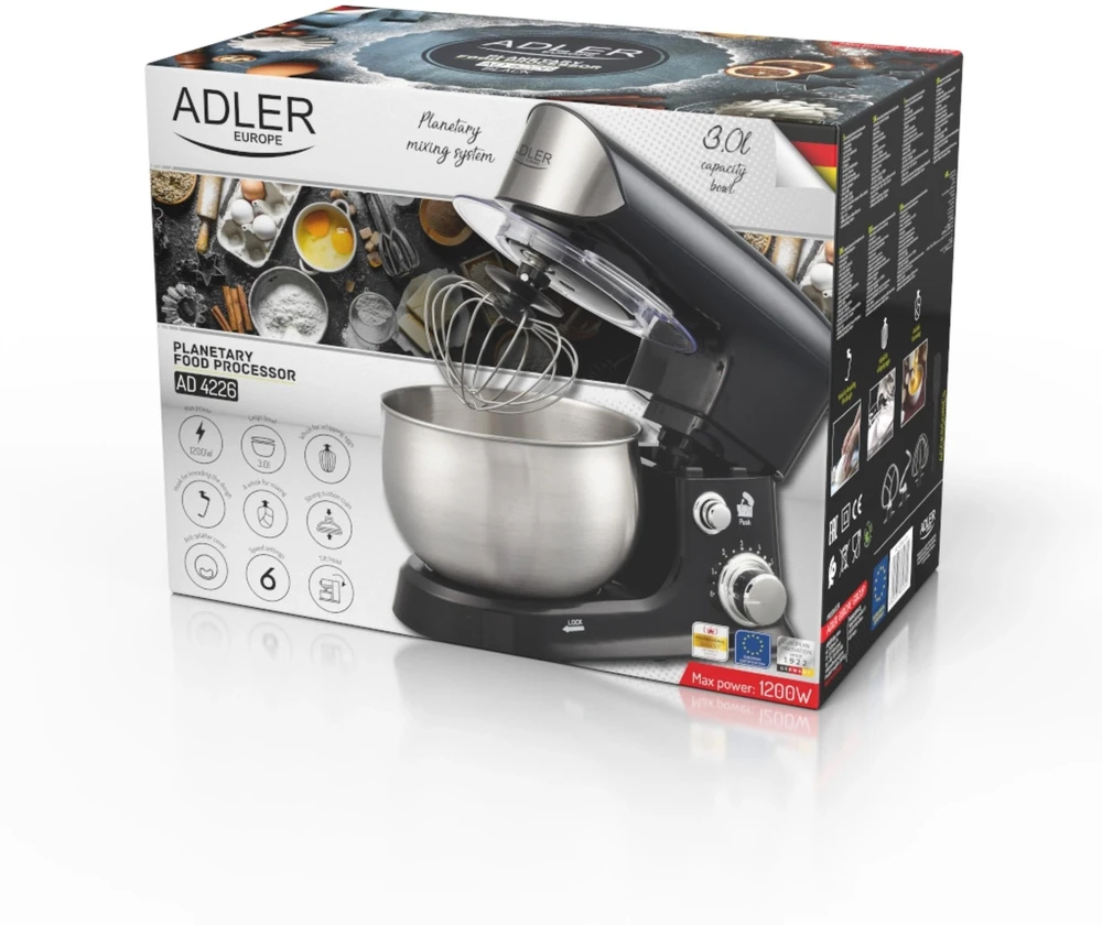 Adler | Planetary virtuvinis kombainas | AD 4226b | 1200 W | Greičių skaičius 6 | Bowl capacity 3.5 L | Juodas