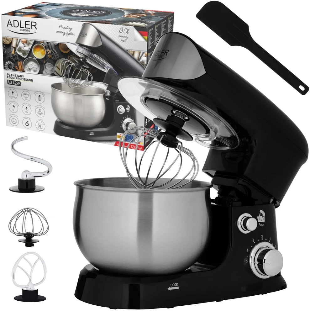 Adler | Planetary virtuvinis kombainas | AD 4226b | 1200 W | Greičių skaičius 6 | Bowl capacity 3.5 L | Juodas