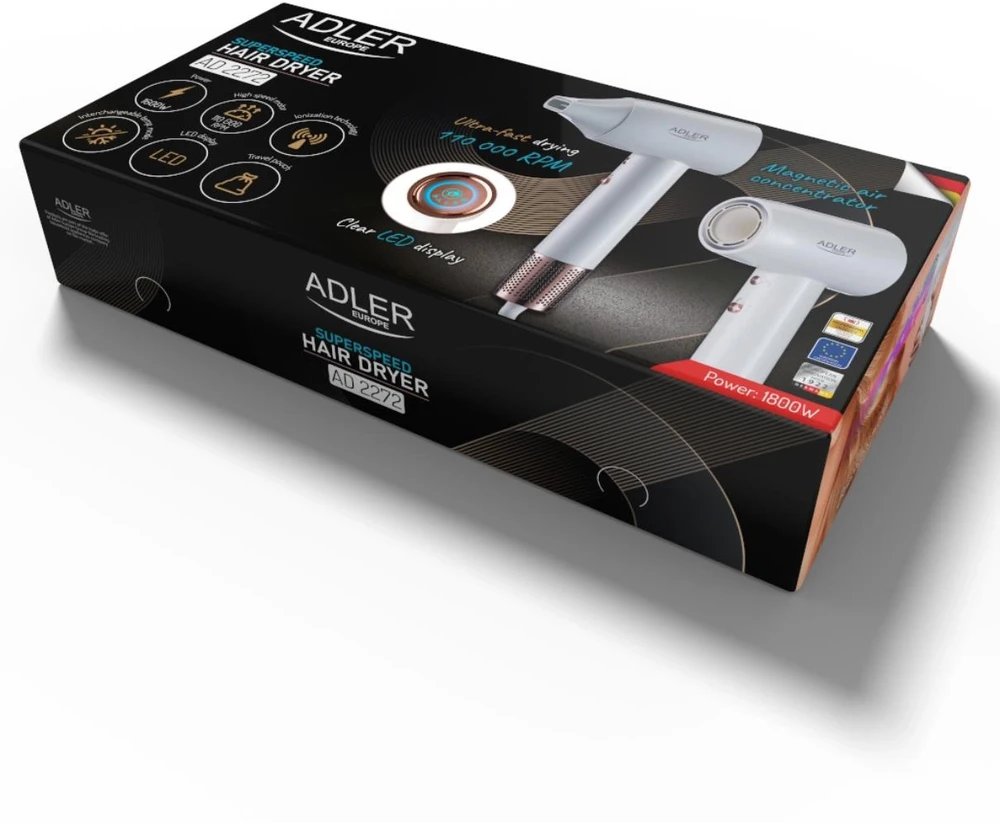 Adler Europe Plaukų džiovintuvas su LED ekranu ir SuperSpeed ​​technologija Adler AD 2272