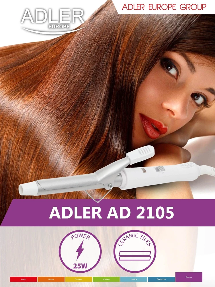 Adler | AD 2105 | Garantija 24 mėn. | Keraminė kaitinimo sistema | Vamzdelio skersmuo 19 mm | Kaitinimo lygių skaičius 1 | 25 W | Baltas