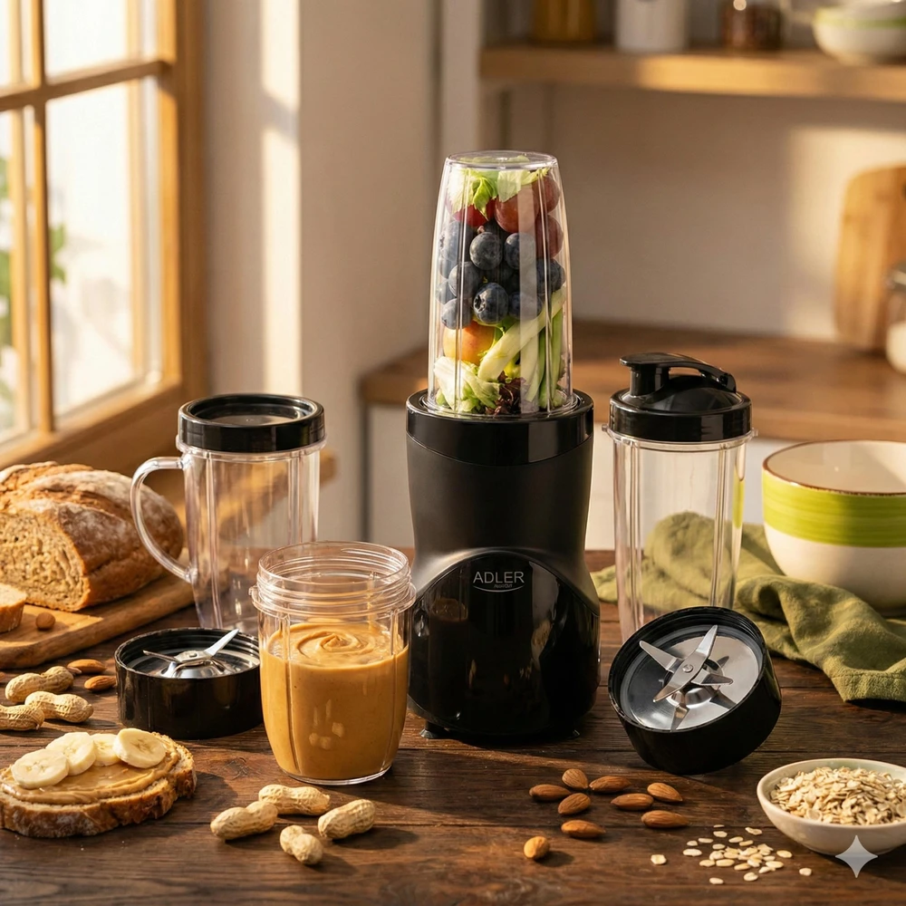 Smoothie maišytuvas kokteiliams 1200W 4 buteliai vandens buteliai be BPA 10in1 Adler AD 4084b