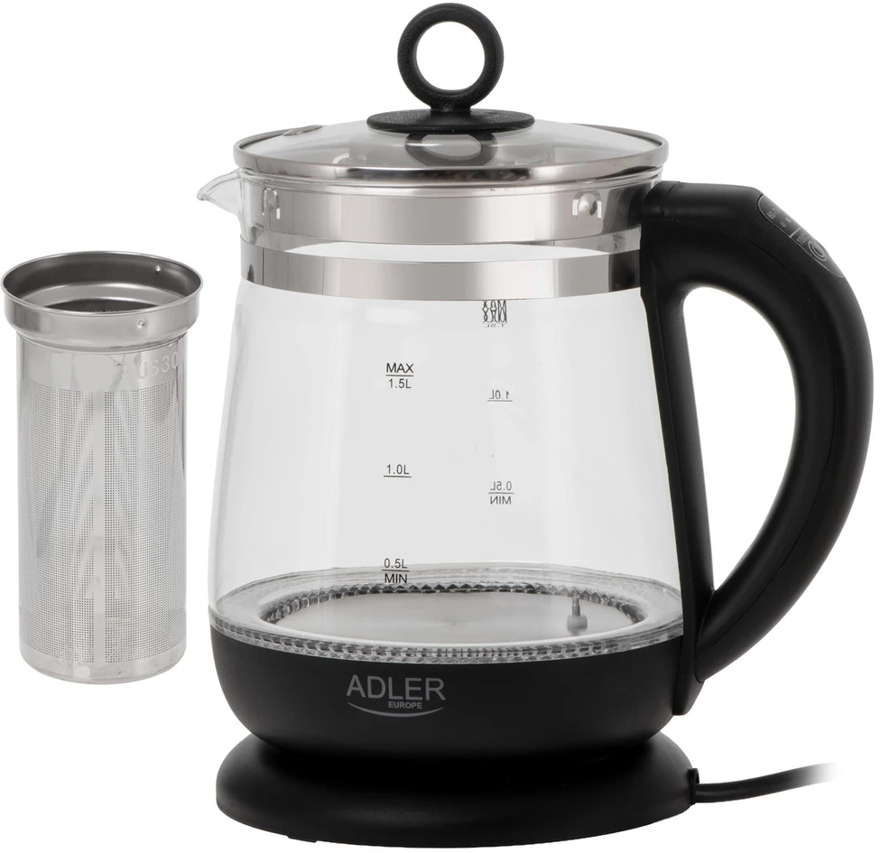 Adler | Virdulys | AD 1299 | Electric | 2200 W | 1.5 L | Glass | 360° rotational base | Juodas