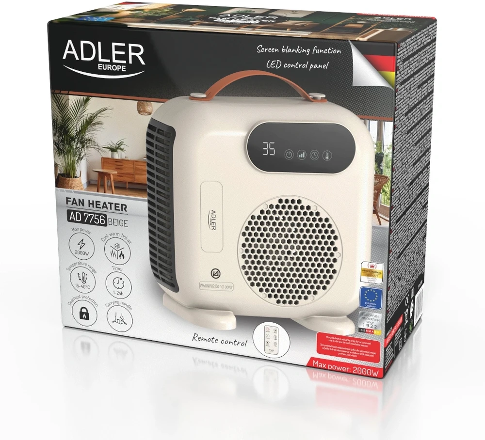 Adler AD 7756 LED ventiliatorinis šildytuvas su nuotolinio valdymo pultu