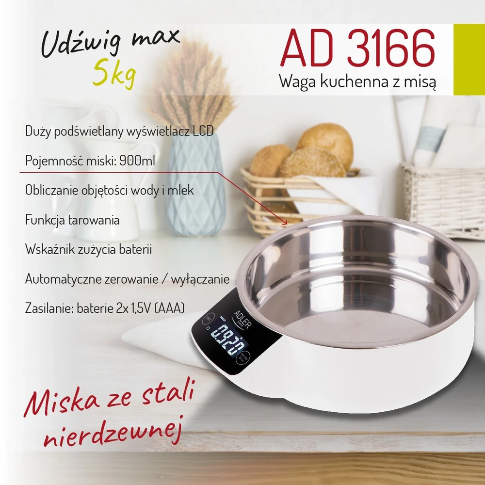 Virtuvinės svarstyklės Kitchen Scale ADLER AD3166