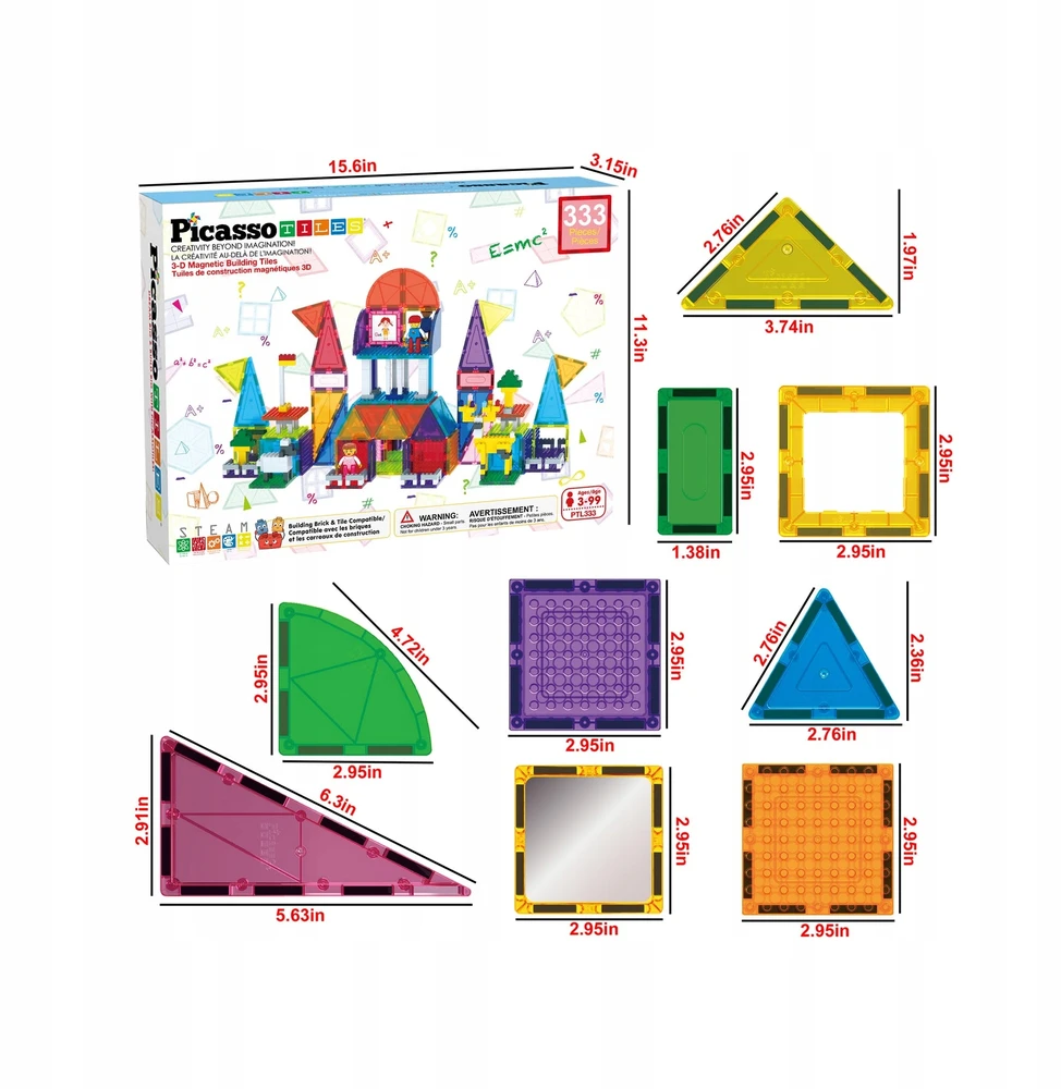 Picasso Tiles AE Klocki konstrukcyjne Picasso, komplektas 333 dalys
