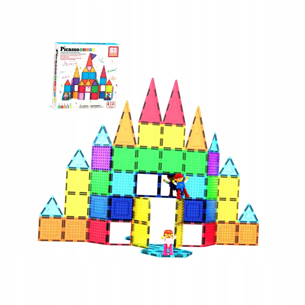 AE PICASSO PLYTELĖS Magnetiniai edukaciniai konstrukciniai blokeliai 3D, 63 elementai