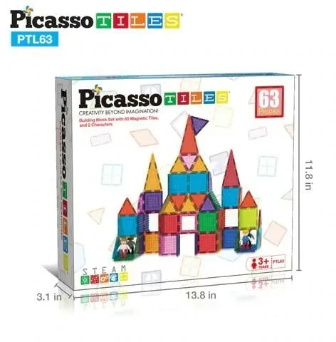 AE PICASSO PLYTELĖS Magnetiniai edukaciniai konstrukciniai blokeliai 3D, 63 elementai