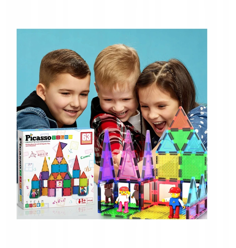 AE PICASSO PLYTELĖS Magnetiniai edukaciniai konstrukciniai blokeliai 3D, 63 elementai