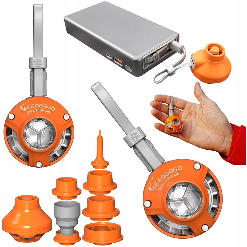 Aerogogo GIGA Pump Air nešiojamas elektrinis siurblys su vakuumo funkcija, USB-C, 7 antgaliai