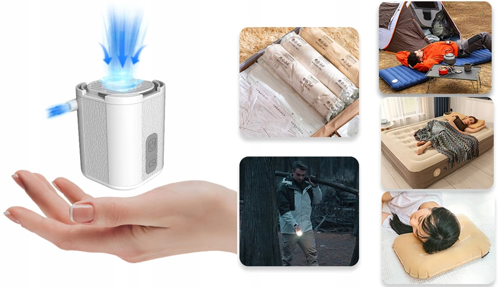 Aerogogo GIGA Pump Tiny P2G-04 balta elektrinė kompaktiška pompa su USB-C ir LED žibintuvėliu
