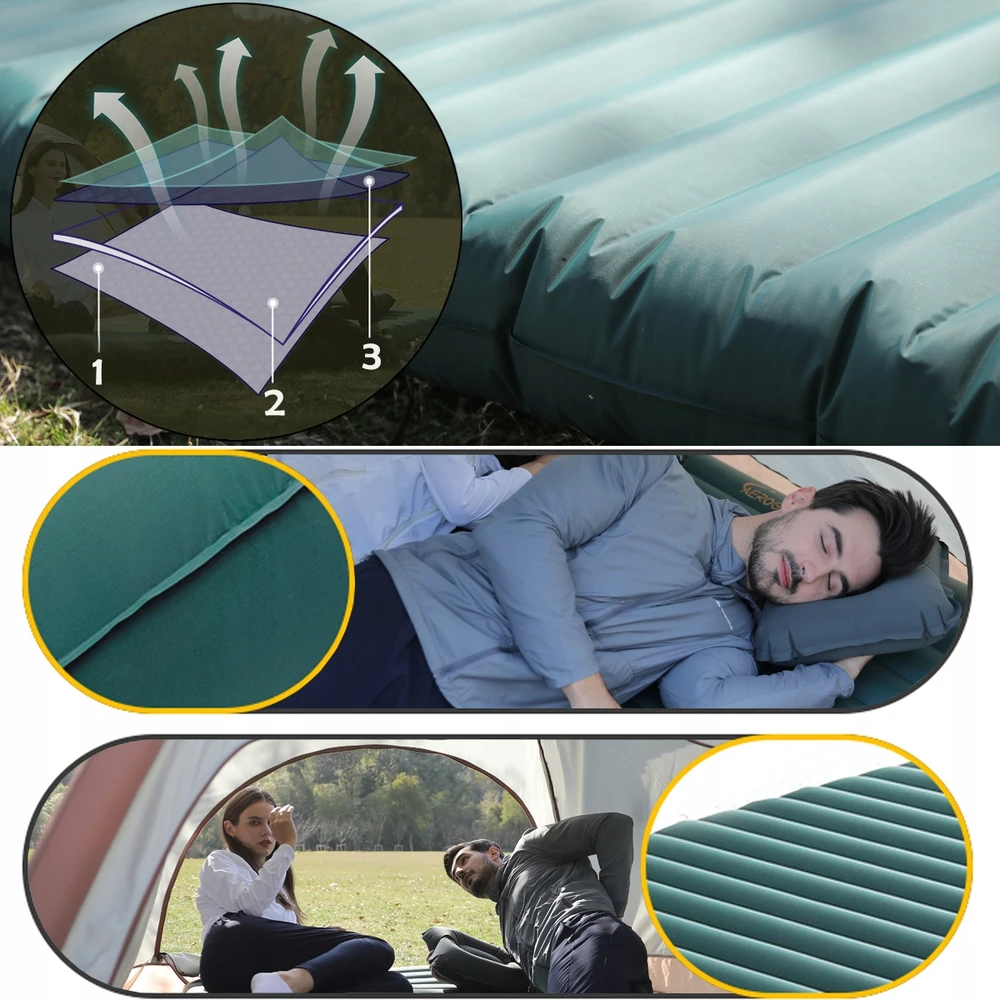 Aerogogo GM2-02 žalias dvivietis pripučiamas čiužinys su integruotu elektriniu siurbliu, 200 × 140 × 14 cm, USB-C