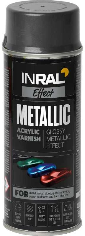 Aerozolinis akrilinis lakas INRAL METALLIC grafito juoda RAL9011 400 ml.