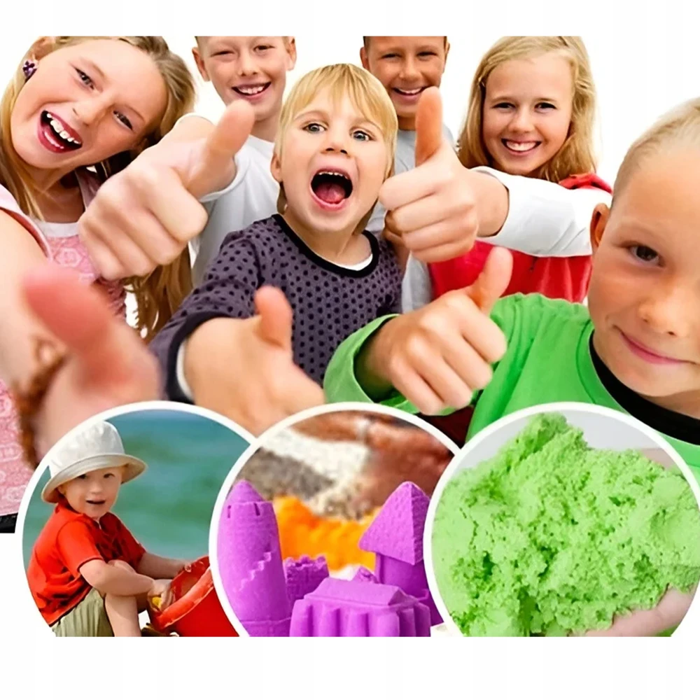 AFF STEBUKLINGA SMĖLIŲ DĖŽĖ SU KINETINIU SMĖLIU 2KG BASEINŲ FORMŲ RINKINYS FUN