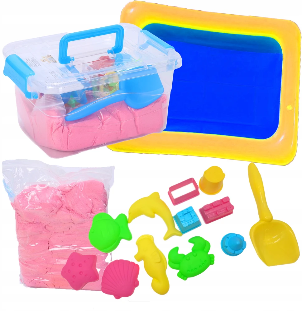 AFF STEBUKLINGA SMĖLIŲ DĖŽĖ SU KINETINIU SMĖLIU 2KG BASEINŲ FORMŲ RINKINYS FUN
