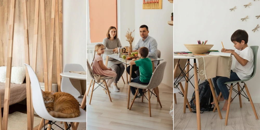 AGA valgomojo kėdės, 2 vnt, pilkos spalvos RETRO, modernios medinės kojelės SCANDI