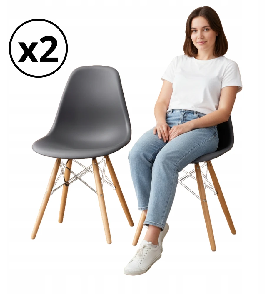 AGA valgomojo kėdės, 2 vnt, pilkos spalvos RETRO, modernios medinės kojelės SCANDI
